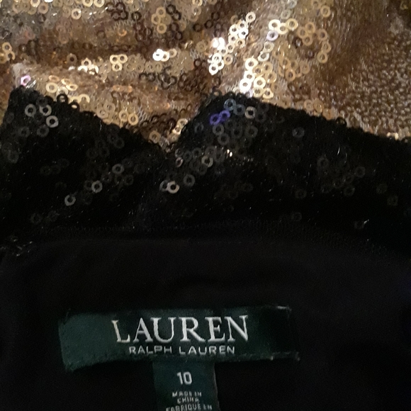 NWT RALPH LAUREN SEQUIN GOLD/BLACK GOWN SIZE 10 - Picture 5 of 5